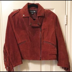 Suede Moto Jacket with Fringe- (L)